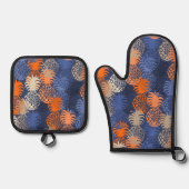 Momona Hawaiian Tropical Pineaple Blue Orange Ofenhandschuh & Topflappen-Set (Vorderseite)