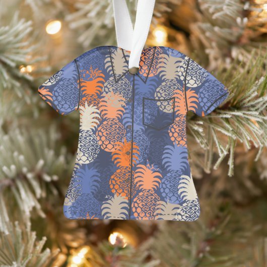 Momona Hawaiian Tropischer Ananas AlohaShirt-blau Ornament (Baum)