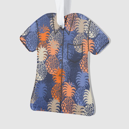 Momona Hawaiian Tropischer Ananas AlohaShirt-blau Ornament (Vorderseite)