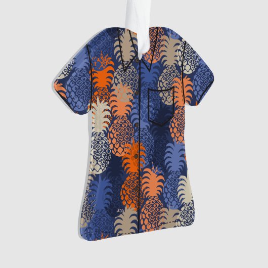 Momona Hawaiian Tropischer Ananas AlohaShirt-blau Ornament (Vorderseite)