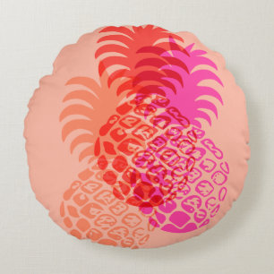 Momona Pineappel Hawaiian Tropical Reversible Rundes Kissen