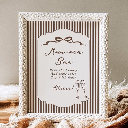 Momosa bar Bebe Cafe brown stripes Baby Shower Poster