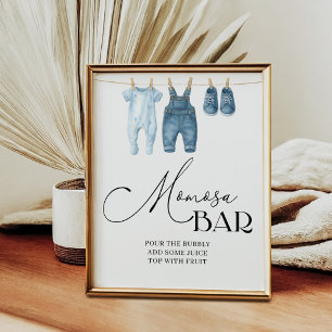 Momosa Bar Denim Blau Jeans Baby Shower Schild