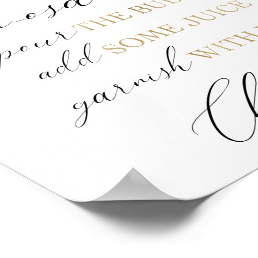 Momosa Bar gießen Sie das Babyduschzeichen Poster (Ecke)