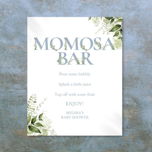 Momosa Bar Greenery Dusty Blue Babydusche Poster