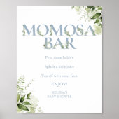 Momosa Bar Greenery Dusty Blue Babydusche Poster (Vorne)