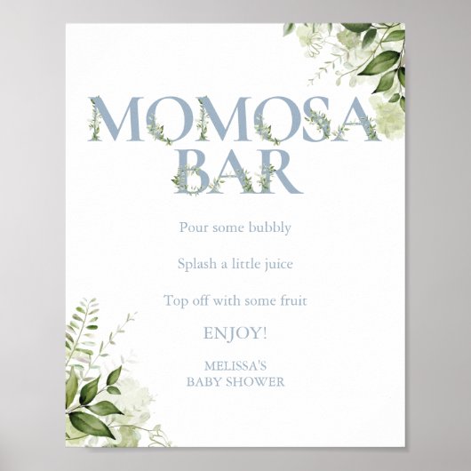 Momosa Bar Greenery Dusty Blue Babydusche Poster (Vorne)
