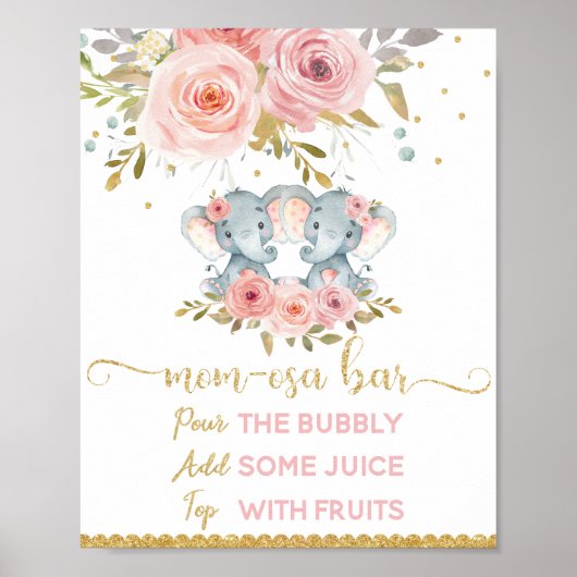 Momosa Bar Mimosa Bar Twins Elephant Baby Dusche Poster (Vorne)