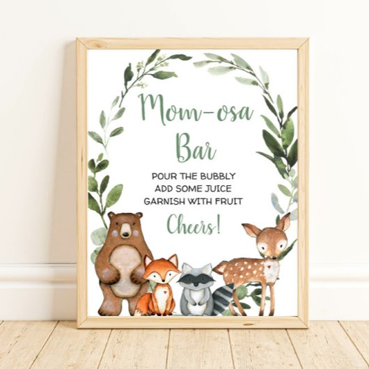 Momosa Bar mimosa Woodland Tier Babydusche Zeichen Poster