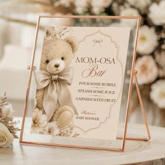 Momosa-Bar-Schild Beige Neutraler Teddybär Poster