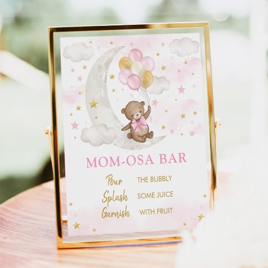 Momosa Bar Sign Moon Teddy Bear Pink Gold Balloons Poster