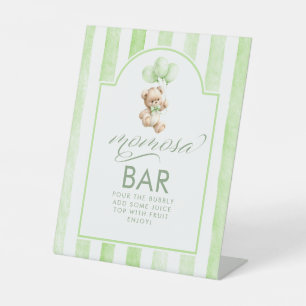 Momosa Bar Teddybär grüne Streifen Baby Shower Sockelschild