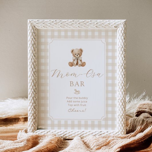 Momosa Bar Teddybär neutral Gingham Poster