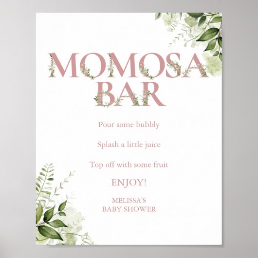 Momosa Greenery Bar Dusty Rose Pink Babydusche Poster (Vorne)