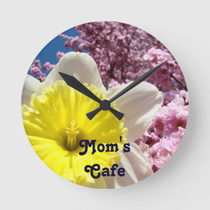 Moms Cafe Wanduhren Narzisse Rosa Baum Blüten