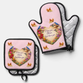 Mom's Heart & Chicken Oven Mitt & Pot Holder Set  (Vorderseite/Rückseite)