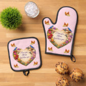 Mom's Heart & Chicken Oven Mitt & Pot Holder Set  (Oben Unten)