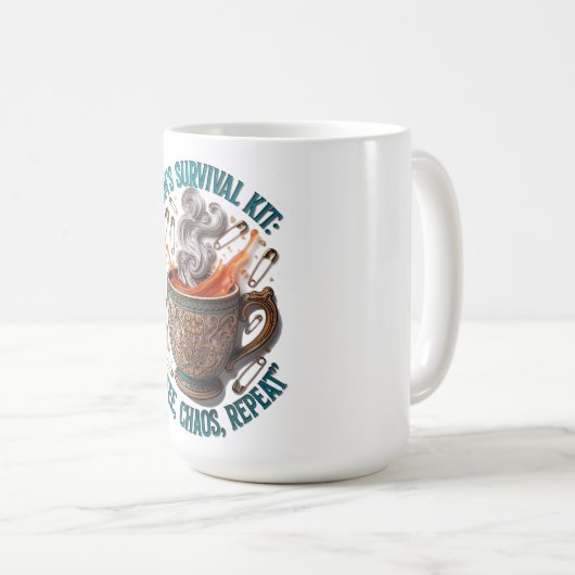 Mom's Survival Kit Tee | Coffee Chaos Repeat Funny Kaffeetasse (VorderseiteRechts)