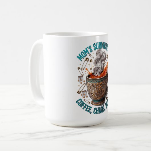 Mom's Survival Kit Tee | Coffee Chaos Repeat Funny Kaffeetasse (Vorderseite Links)