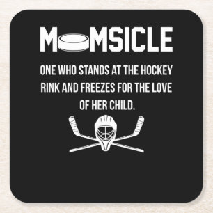 Momsicle One, der am Hockey Rink und Fre steht Rechteckiger Pappuntersetzer