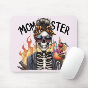 Momster - Eine Skelett-Mutter in Flammen trinkt Sa Mousepad