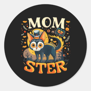 Momster Frauen Lustiger Halloween Schwarzer Katze Runder Aufkleber