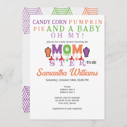 Momster Funny Halloween Mummy Hexe Babydusche Einladung (Vorne/Hinten)