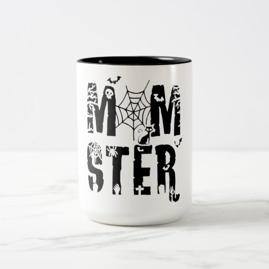Momster Funny Halloween Spider Bat Graphic Zweifarbige Tasse (Mittel)