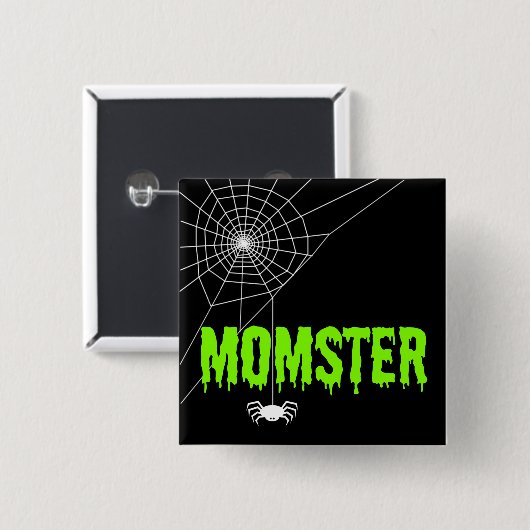 Momster Lime Green Dripping Schriftart Spider Web Button (Vorne & Hinten)