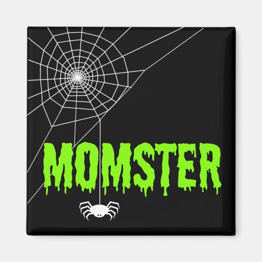 Momster Lime Green Dripping Schriftart Spider Web Magnet (Vorne)