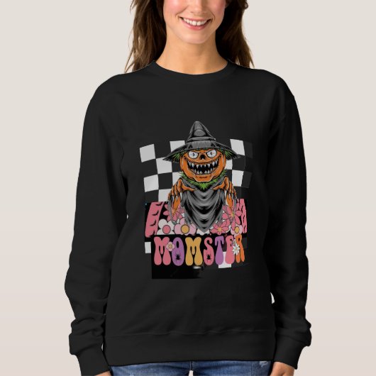 Momster Retro Groovy Schachbretter Halloween Sweatshirt (Vorderseite)