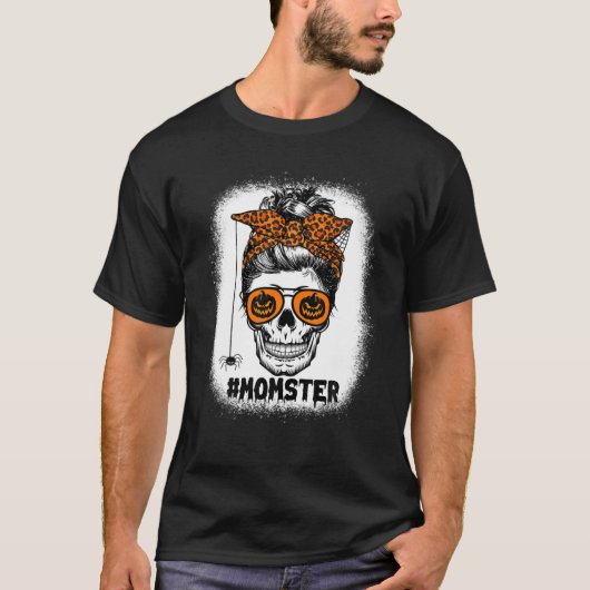 Momster Salty Skull Mama Messy Bun Leopard Hallowe T-Shirt (Vorderseite)