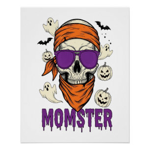 Momster-Schädel Lustiges Halloween-Mama Poster