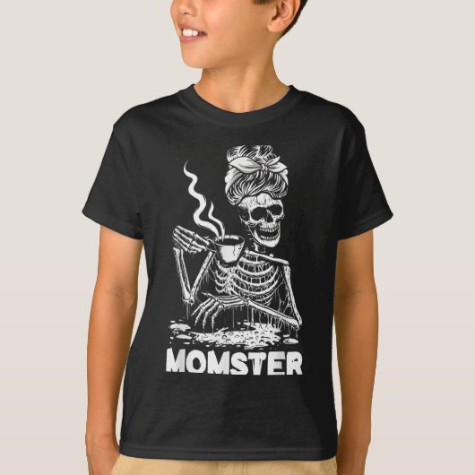 Momster Skeleton Woman Coffee Funny Halloween Mom T-Shirt (Vorderseite)