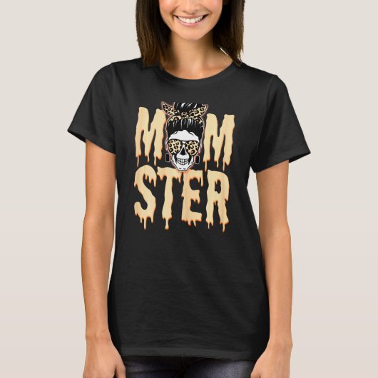Momster Skull Mama Monster Orange Leopard Ha T-Shirt (Vorderseite)