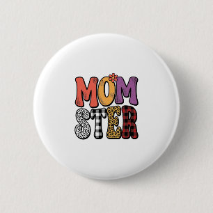 Momster Vintage Mama Leopard Karo Typografie Desig Button