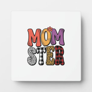 Momster Vintage Mama Leopard Karo Typografie Desig Fotoplatte