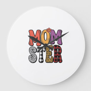 Momster Vintage-Mama-Leoparden-Karotypografie-Desi Große Wanduhr