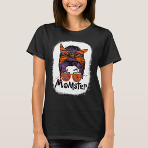 Momster Womens Halloween Messy Bun Mama T-Shirt