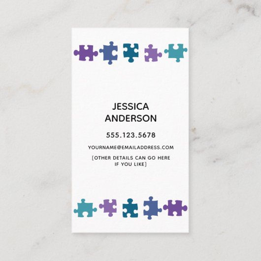 MOMY-Karte mit Aquamarinen, Lila und blauen Puzzle Telefonnummerkarte (Rückseite)