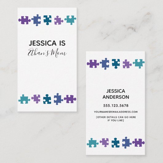 MOMY-Karte mit Aquamarinen, Lila und blauen Puzzle Telefonnummerkarte (Vorne/Hinten)