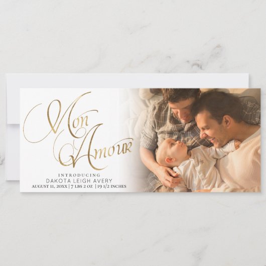 Mon Amour | Gold Grunge Foil New Baby Birth Foto Ankündigung (Vorderseite)