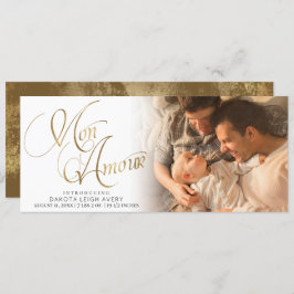 Mon Amour | Gold Grunge Foil New Baby Birth Foto Ankündigung