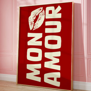 Mon Amour Retro-Typografie-Druck Französische Li Poster