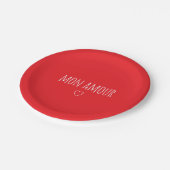 'Mon Amour' Romantic Red White Valentine's Day Pappteller (Schrägansicht)