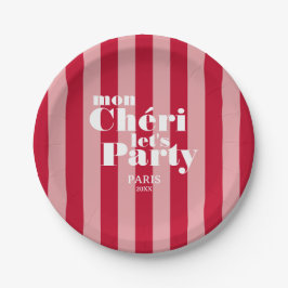 Mon Cherie Let's Party Cherry Red Bold Stripe Pappteller