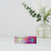 MON MONOGRAM hell fuchsisch lila blau Mini Visitenkarte (Stehend Vorderseite)