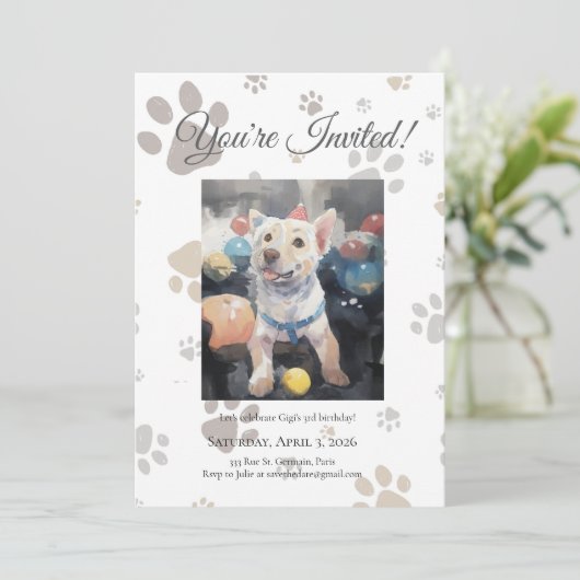 Mon Toutou French Inspired Dog Birthday Invitation Einladung (Stehend Vorderseite)