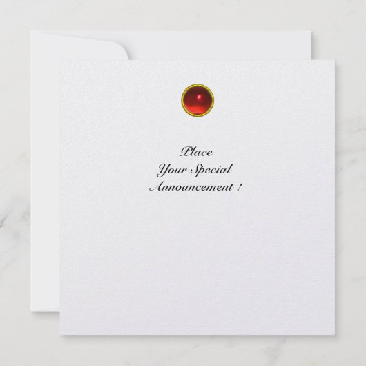 MON with RED RUBY GEMSTONES White Pearl Einladung (Rückseite)