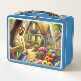 Mona gibt Wasser für Blume Pflanze Metall Brotdose